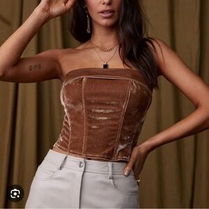 12th Tribe Brown Strapless Corset Top